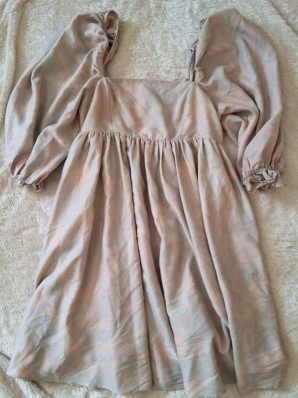Storia Square Neck Puff Sleeve Mini Dress in Blush